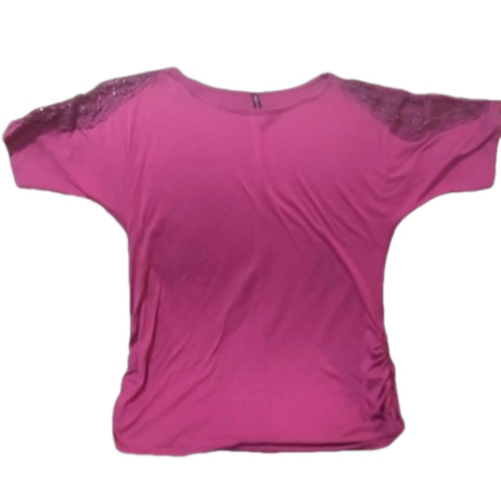 (110)   Candy Rain maternity, fuchsia colored top/ lace insert on the shoulders